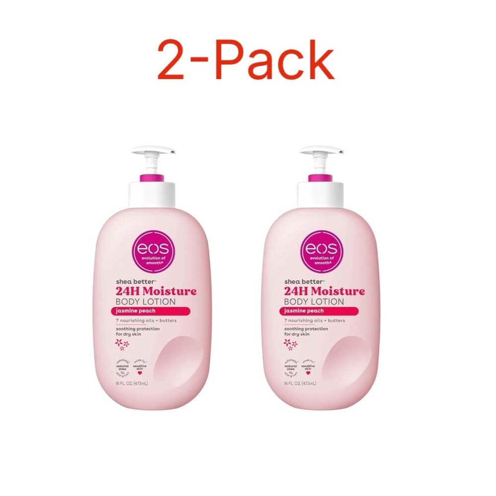 2-Pack eos Shea Better Body Lotion Jasmine Peach 24Hr Moisture Vegan White 16oz